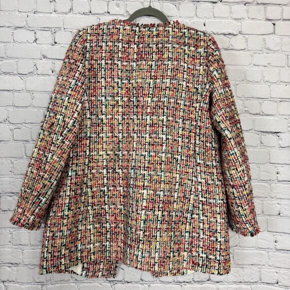 NWT Talbots Candy Tweed Fringe Topper Open Jacket Coat Women 8 Red Multi Pockets - Picture 4 of 13